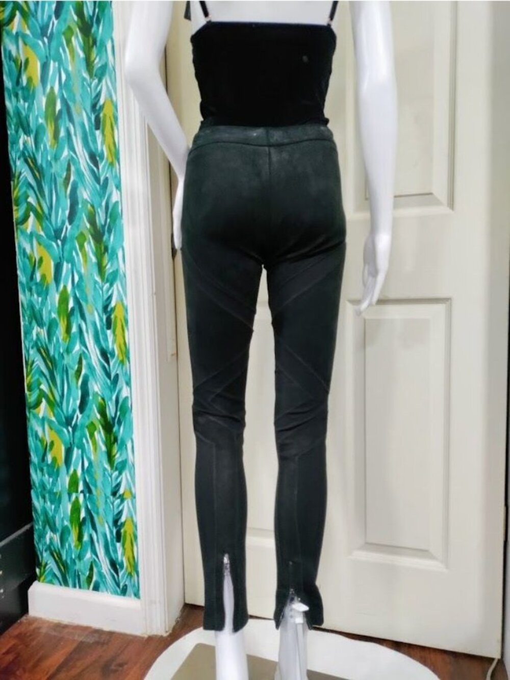 Haute Hippie Black Suede Leather Front Ponte Back High Waist Ankle Zip Slim Fit - Picture 11 of 12